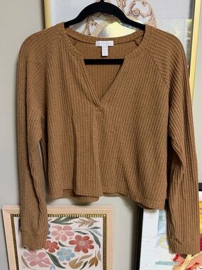 Beyond Yoga Waffle V-Neck Long Sleeve Top - Brown